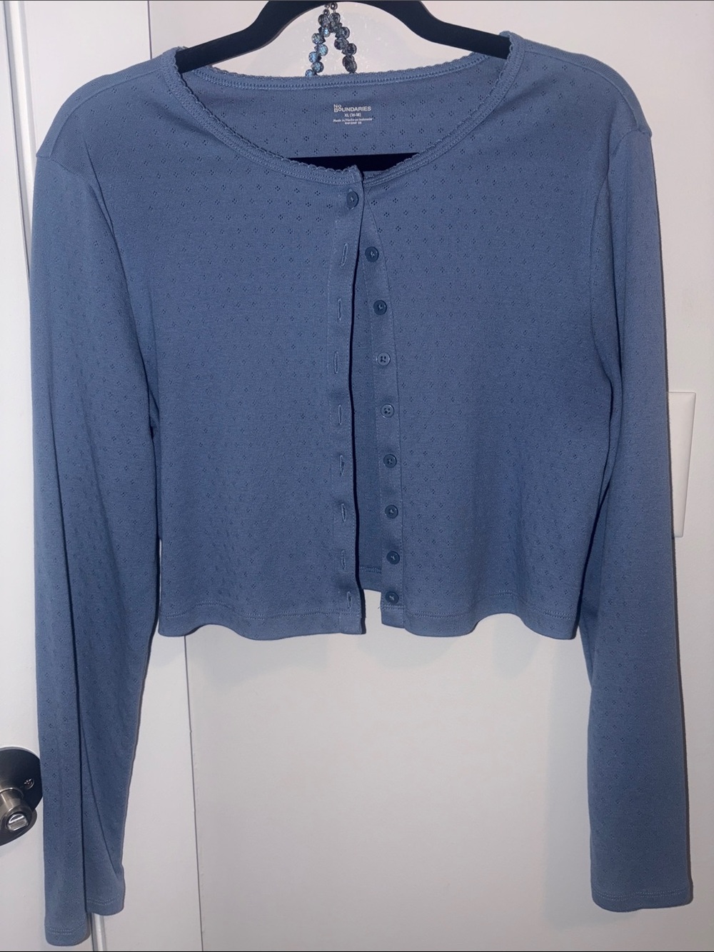 No Boundaries Light Blue Cropped Button-Front Top